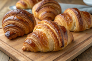 What is the secret to a good croissant? Close up of flaky layers