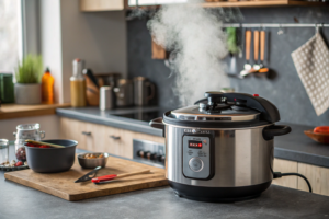 A pressure cooker in action