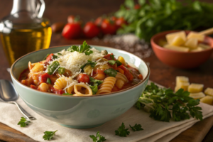 Bowl of tasty pasta fagioli