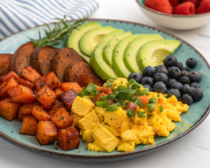 Balanced Breakfast with Sweet Potato Hash Browns