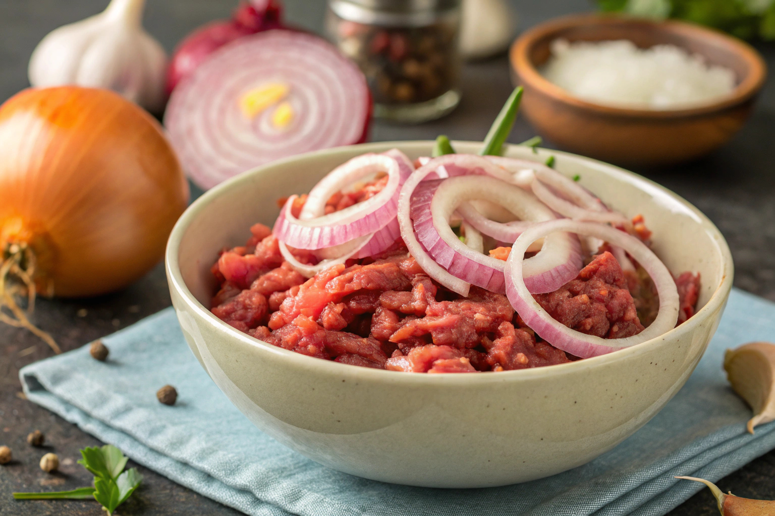 What does onion do to ground beef?